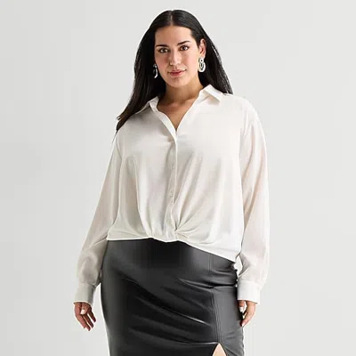 Bold Elements Womens Plus Long Sleeve Satin Blouse In White