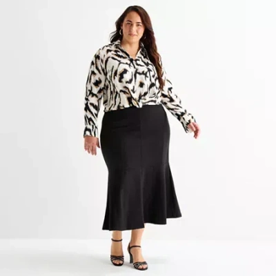 Bold Elements Womens Plus Midi Flared Skirt In Black