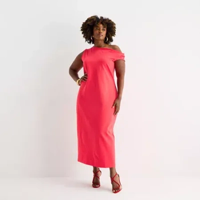 Bold Elements Womens Plus Short Sleeve Midi Bodycon Dress In Red