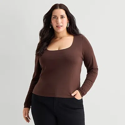 Bold Elements Womens Plus Square Neck Long Sleeve T-shirt In Brown