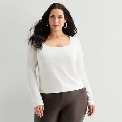 Bold Elements Womens Plus Square Neck Long Sleeve T-shirt In White