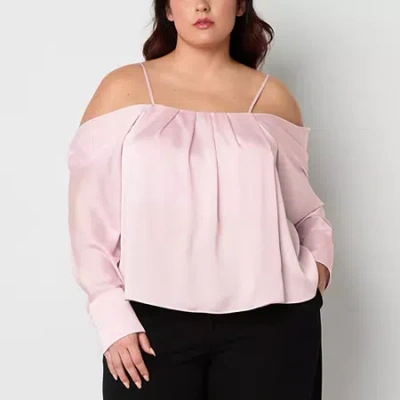 Bold Elements Womens Plus Straight Neck Long Sleeve Satin Blouse In Pink