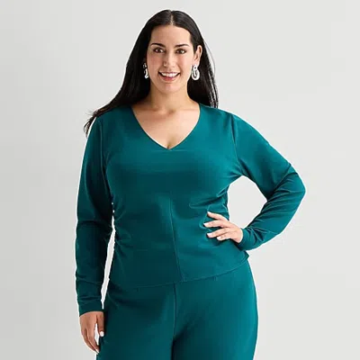 Bold Elements Womens Plus V Neck Long Sleeve Blouse In Blue