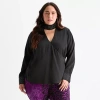 Bold Elements Womens Plus V Neck Long Sleeve Satin Blouse In Black