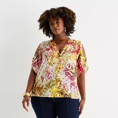 Bold Elements Womens Plus V Neck Short Sleeve Blouse In Yellow