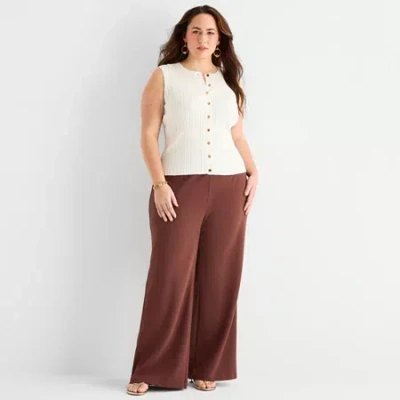Bold Elements Womens Plus Wide Leg High Rise Trouser In Brown