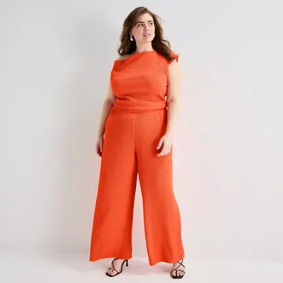 Bold Elements Womens Plus Wide Leg Mid Rise Pull-on Pant In Orange
