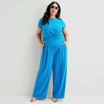 Bold Elements Womens Plus Wide Leg Pleated Pant In Blue