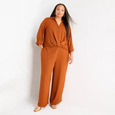 Bold Elements Womens Plus Wide Leg Pull-on Pant In Brown