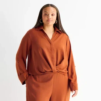 Bold Elements Womens Plus Y Neck Long Sleeve Blouse In Multi