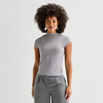 Bold Elements Womens Short Sleeve Mock Neck Top In Gray