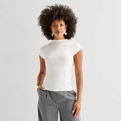 Bold Elements Womens Short Sleeve Mock Neck Top In White