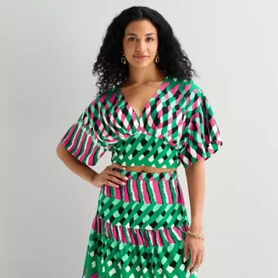 Bold Elements Womens V Neck Elbow Sleeve Blouse In Green