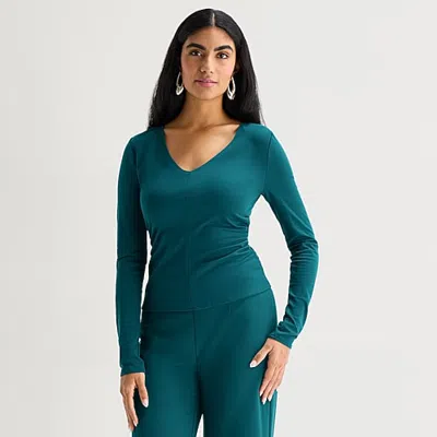 Bold Elements Womens V Neck Long Sleeve Blouse In Blue
