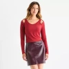 Bold Elements Womens V Neck Long Sleeve Blouse In Red
