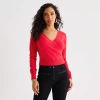 Bold Elements Womens V Neck Long Sleeve Pullover Sweater In Red