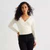 Bold Elements Womens V Neck Long Sleeve Pullover Sweater In White