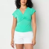 Bold Elements Womens V Neck Short Sleeve Blouse In Green