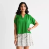 Bold Elements Womens V Neck Short Sleeve Blouse In Green
