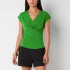 Bold Elements Womens V Neck Short Sleeve Blouse In Green