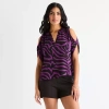 Bold Elements Womens V Neck Short Sleeve Blouse In Purple