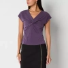 Bold Elements Womens V Neck Short Sleeve Blouse In Purple