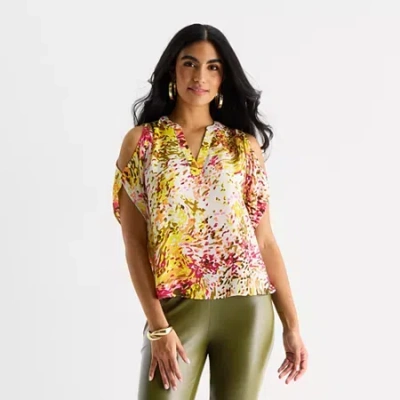 Bold Elements Womens V Neck Short Sleeve Blouse In Multi