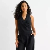 Bold Elements Womens V Neck Sleeveless Wrap Shirt In Black