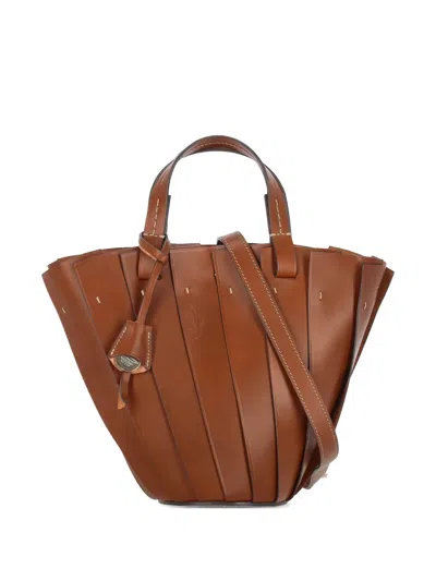 Boldrini Pleated Leather Bucket Bag In Brown