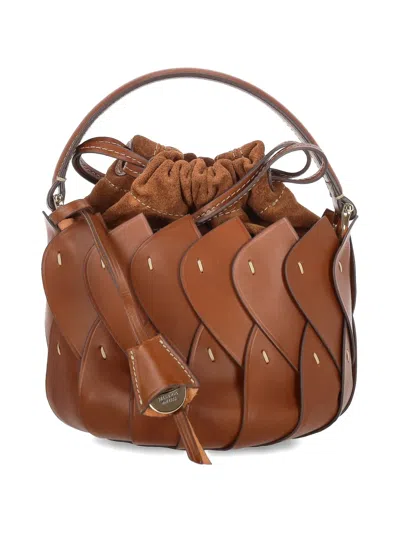 Boldrini Woven-design Drawstring Bucket Bag In Brown