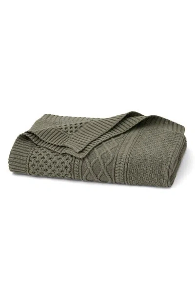 Boll & Branch Aran Cable Organic Cotton Knit Throw Blanket In Green