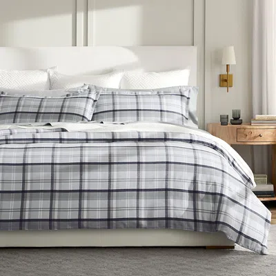 Boll & Branch Flannel Heathered Plaid Duvet Set, King In Shore
