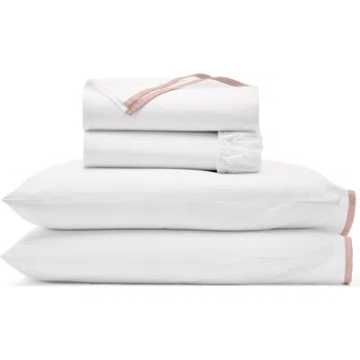Boll & Branch Framed Organic Cotton Percale Sheet Set In White/dusty Rose