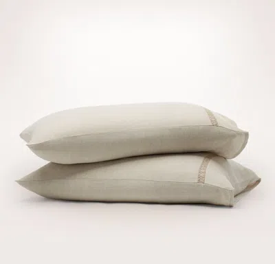 Boll & Branch Organic Linen Embellished Pillowcase Set In Chambray Oak Crochet