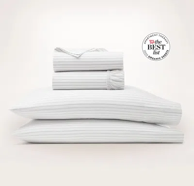 Boll & Branch Organic Percale Hemmed Sheet Set In Mineral Simple Stripe