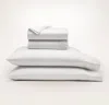 Boll & Branch Organic Signature Hemmed Sheet Set In White/mineral Delicate Stripe