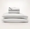 Boll & Branch Organic Signature Hemmed Sheet Set In White/pewter Delicate Stripe