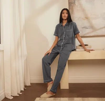 Boll & Branch Organic Soft Knit Short Sleeve & Pants Pajama Set In Gray