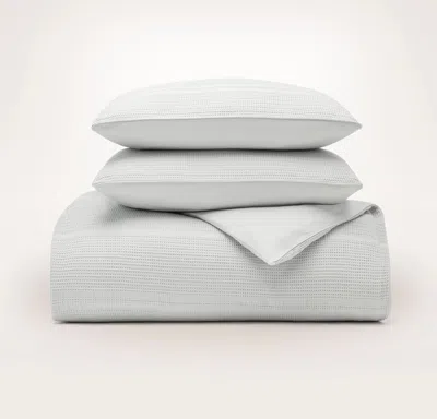 Boll & Branch Organic Waffle Dobby Stripe Duvet Set In Sageleaf Stripe