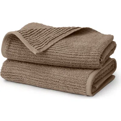 Boll & Branch Set Of 2 Ribbed Organic Cotton Hand Towels In Brown