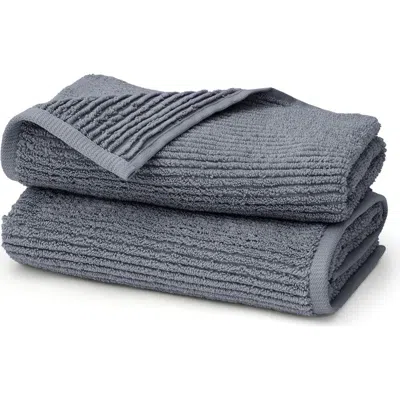 Boll & Branch Set Of 2 Ribbed Organic Cotton Hand Towels In Blue