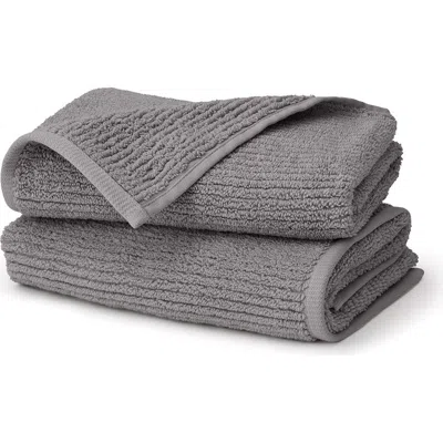 Boll & Branch Set Of 2 Ribbed Organic Cotton Hand Towels In Gray