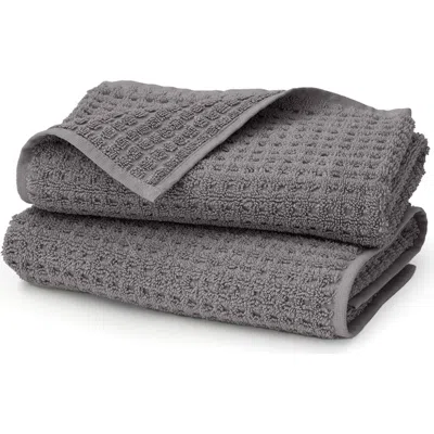 Boll & Branch Set Of 2 Waffle Organic Cotton Hand Towels In Gray