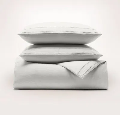 Boll & Branch Signature Embellished Duvet Set - Mist/mist Ladder Stitch In Gray