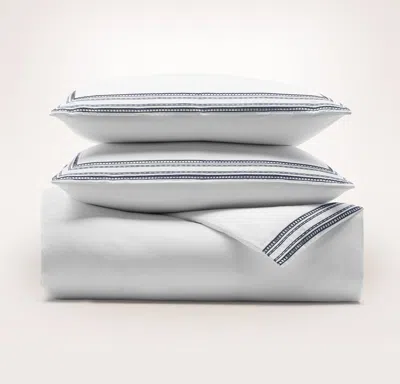 Boll & Branch Signature Embellished Duvet Set - White/mineral Ladder Stitch