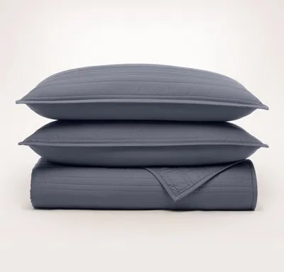 Boll & Branch Signature Stripe Quilt Set In Blue