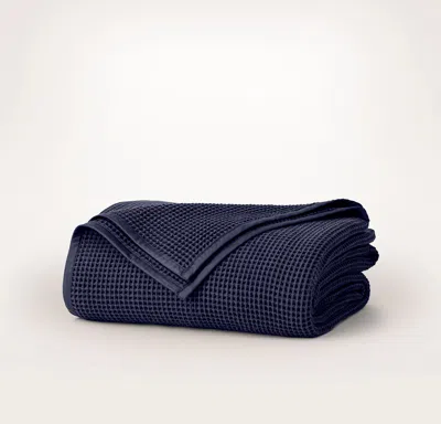 Boll & Branch Waffle Bed Blanket In Blue