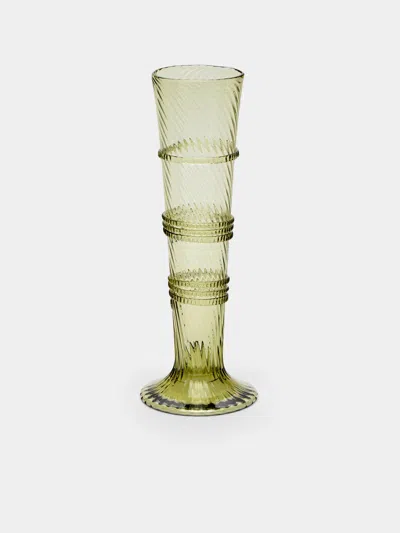 Bollenglass Hand-blown Glass Tulip Vase (10in/25cm) In Green