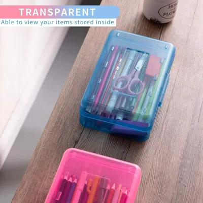 Boltn 3 Pack Pencil Case, Large Hard Pencil Box Bulk, Clear Crayon Box Marker Pen Organizer, Plastic Stora In Multi
