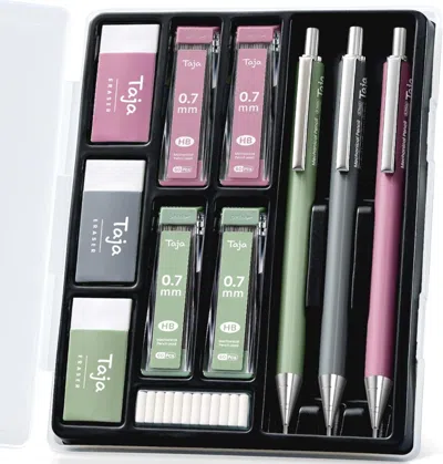 Boltn Aesthetic 0.7mm Mechanical Pencil Set With Case - 3 Vintage Mechanical Pencils, 4 Tubes Hb #2 Lead R